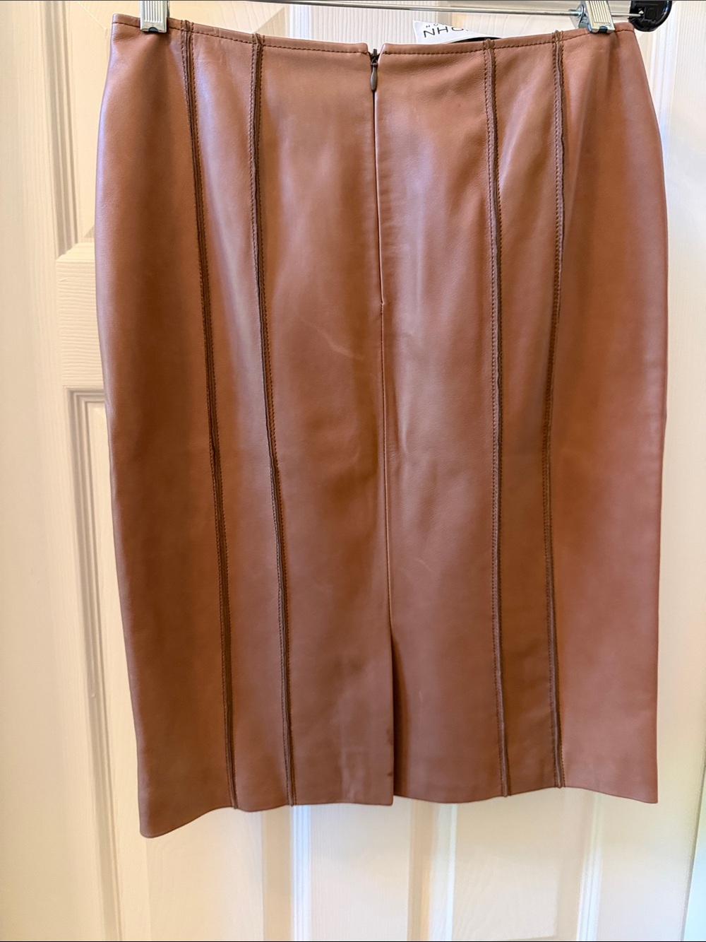 St. John Camel Leather Pencil Skirt - Picture 2 of 8